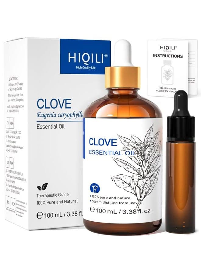 100ML Clove Essential Oil, Pure Natural Clove Oil Premium Quality, Clove Oil Essential Oil for Tooth, Spray, Diffuser - 3.38 Fl Oz
