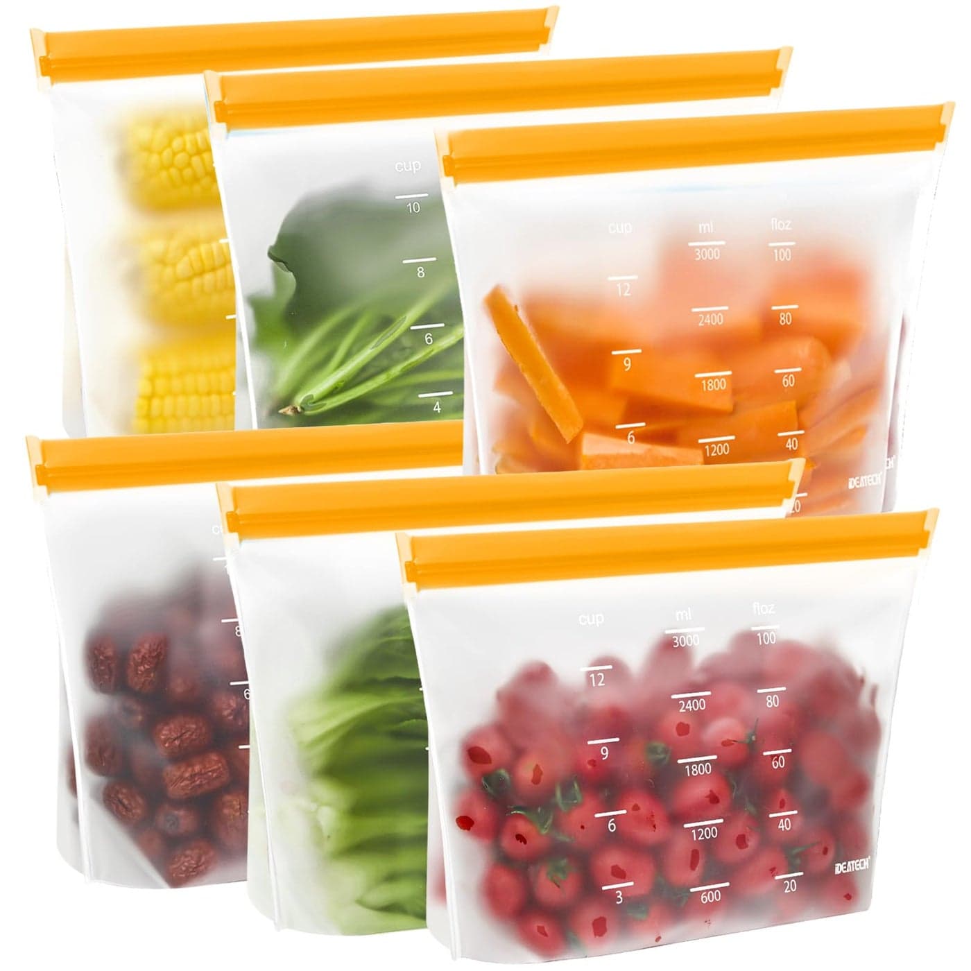 IDEATECH Gallon Freezer Bags Stand Up Dishwasher Safe Leakproof Reusable Gallon Bags Extra Large BPA Plastic Free Reusable Food Storage Bags for Meats Veggies6 Pack