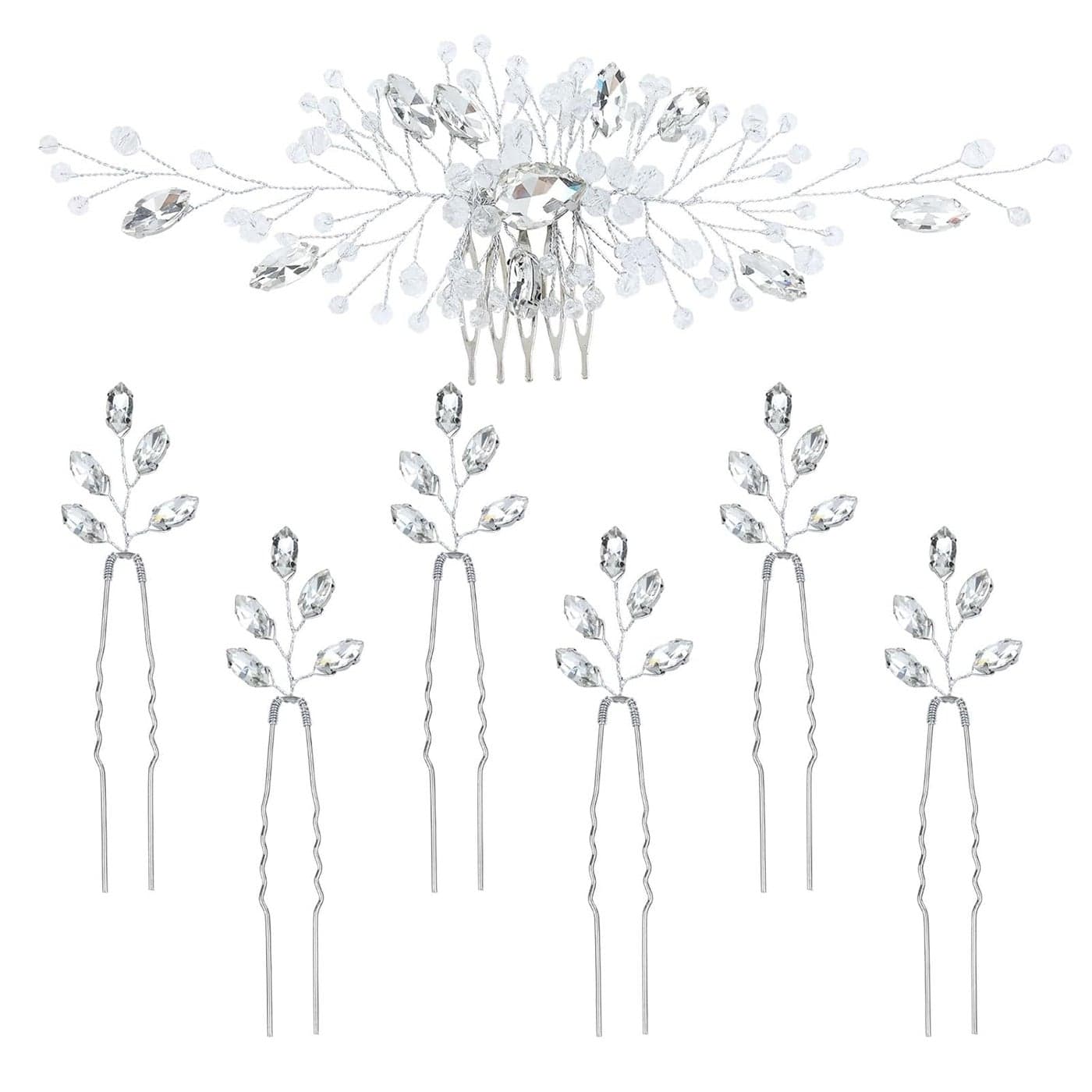 inSowni 7 Pieces Vintage Party Prom Wedding Bridal Silver Bead Crystal Rhinestone Hair Side CombsUshaped Hair Pins Bridal Headpieces for Brides Bridesmaids Women Girls
