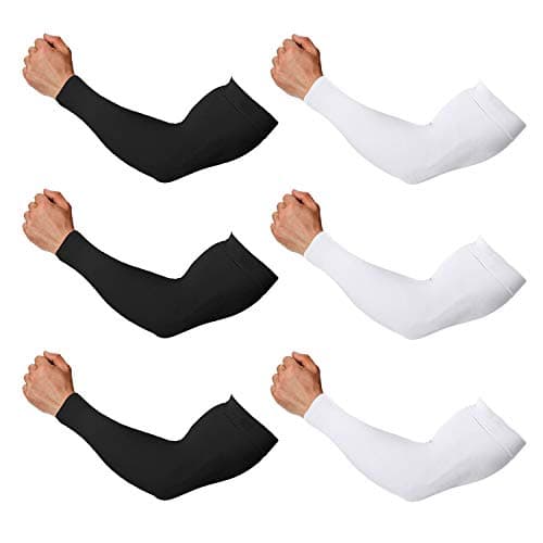 Arm Sleeves for Men and Women, Sleeve to Cover Arms for Men and Women, UV Protection Cooling, 6-Pairs Anti-Slip Compression Sun Sleeves for Outdoor Sports Black+White