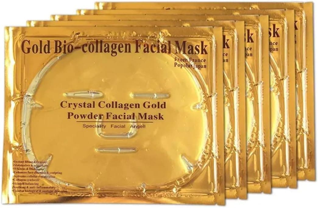 5 x Gold Face Mask 24k Gold Crystal Gel Collagen Facial Masks Treatment Deep Moisturizing Facial Masks For Anti Aging Puffiness Skincare Anti Wrinkle Tighten Skin