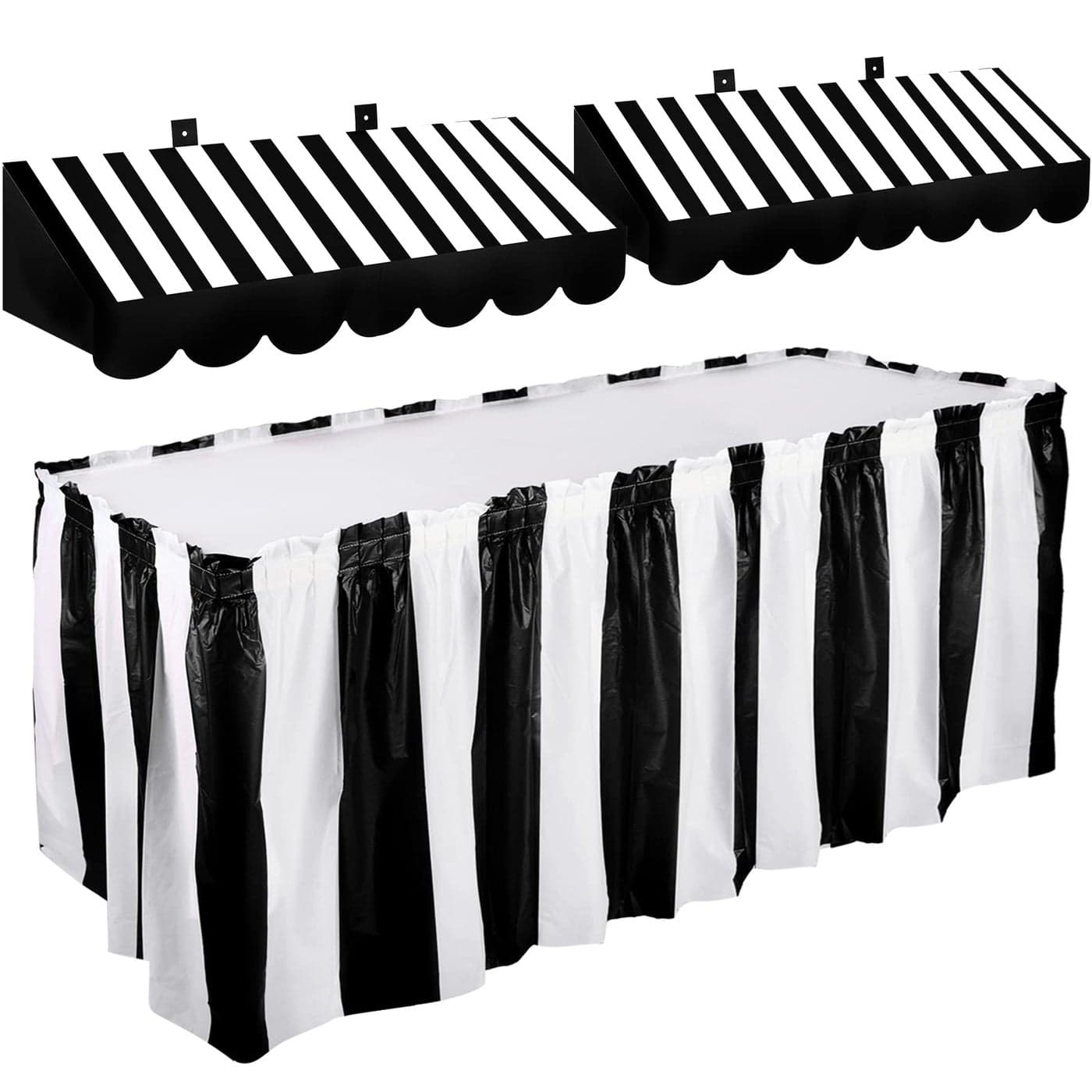 Tallew 3D Circus Awning Wall Decorations and Stripe Table Skirts Cardboard Awning Tent Decors for Doors Window Classroom Concession Room Carnival Circus Party DecorationsBlack and White 3 Pieces