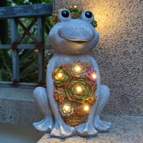 VIOYOUNS Large Frog Solar Garden Outdoor Statues with Succulent and 8 LED Lights,Outside Solar Frog Art Decor for Lawn,Yard, Balcony Ornament