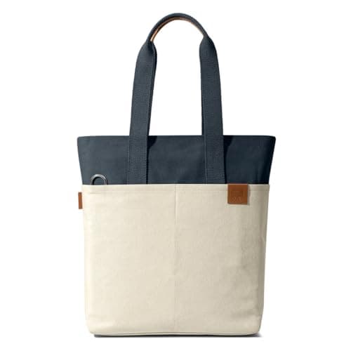 DailyObjects Ivory - Navy All Time Canvas Tote Bag, Spacious, Stylish, Sturdy, Zippered Compartment, Fits Laptops Of Up To 13 Inches - Unisex-Adult