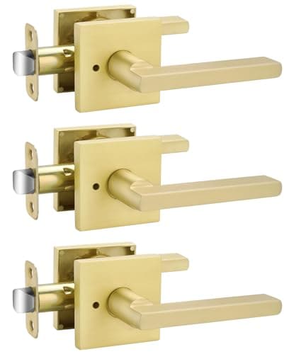 Goldenwarm Gold Door Handles Interior, Zinc Alloy Brushed Gold Interior Door Handles for Bedroom Bathroom, Heavy Duty Brushed Brass Privacy Door Levers(3 Pack)