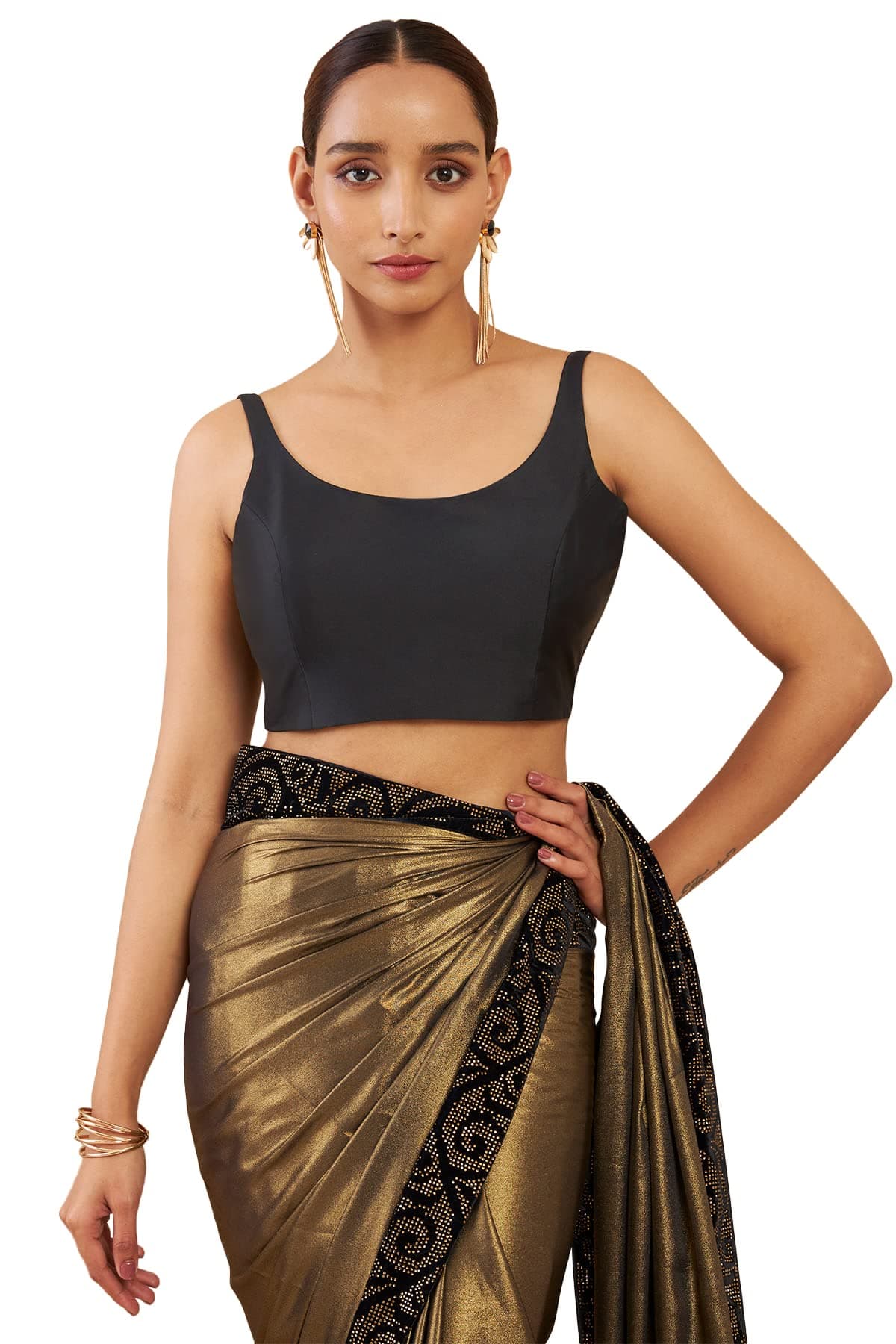 Soch Black Art Silk Sleeveless U-Neck Blouse