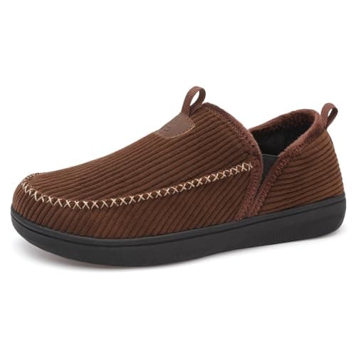 LeIsfIt Men's Slippers Wide Memory Foam House Shoes Moccasin Slip-On Cozy Loafer Slippers for Indoor & Outdoor Chocolate Brown Size 11