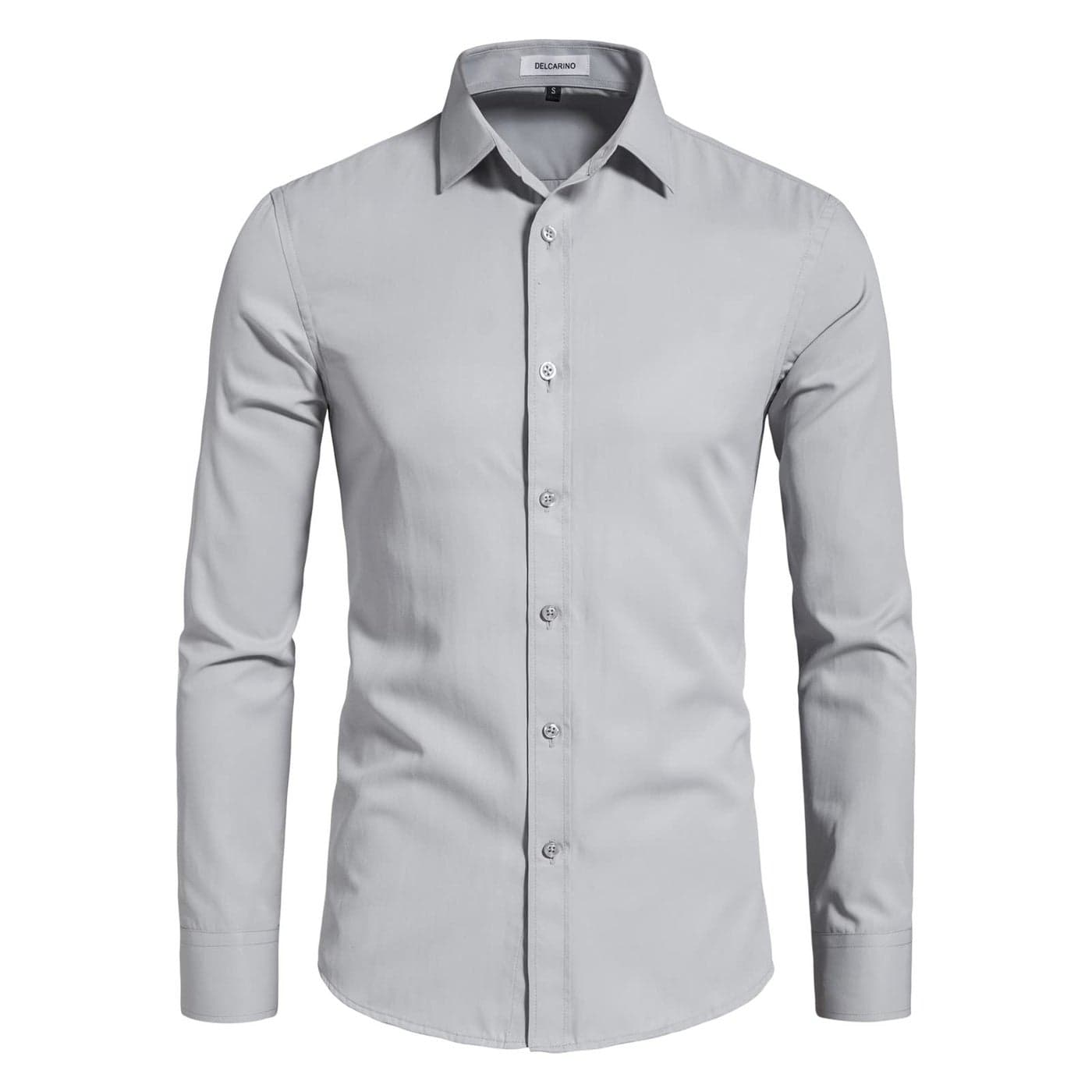DELCARINO Men's Long Sleeve Button Up Shirts Solid Slim Fit Casual Business Formal Dress Shirt Grey X-Small