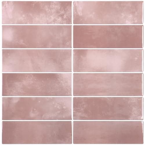 CHIHUT 6 Sheets 12"x12" Pink Subway Peel and Stick Backsplash Tiles Heat Resistant Waterproof Self Adhesive Straight Linear Tiles for Kitchen Bathroom Renter Friendly Backsplash for Shower Walls