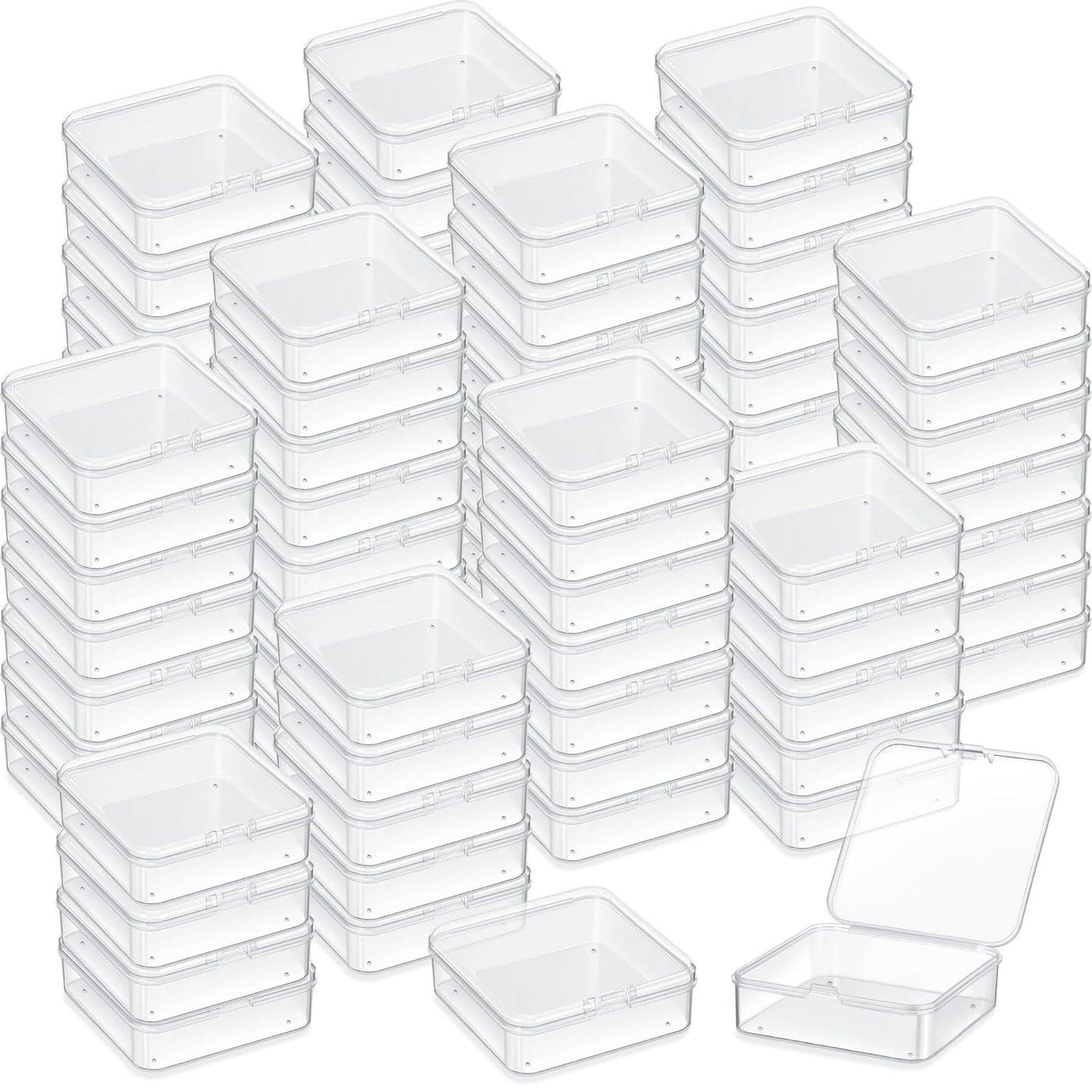 Menkxi 100 Pcs 28 x 28 x 1 Inch Plastic Bead Storage Containers Box Transparent Boxes with Hinged Lid Clear Bead Organizer Box for Small Items DIY Craft Jewelry Hardware Business Cards Game Pieces