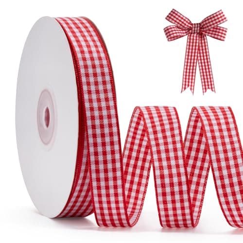 FAKILO Red Gingham Ribbon 58 25 Yards Roll Red and White Buffalo Plaid Ribbon Polyester Check Ribbon for Christmas Gift Wrapping DIY Crafts Hair Accessories and Home Decor