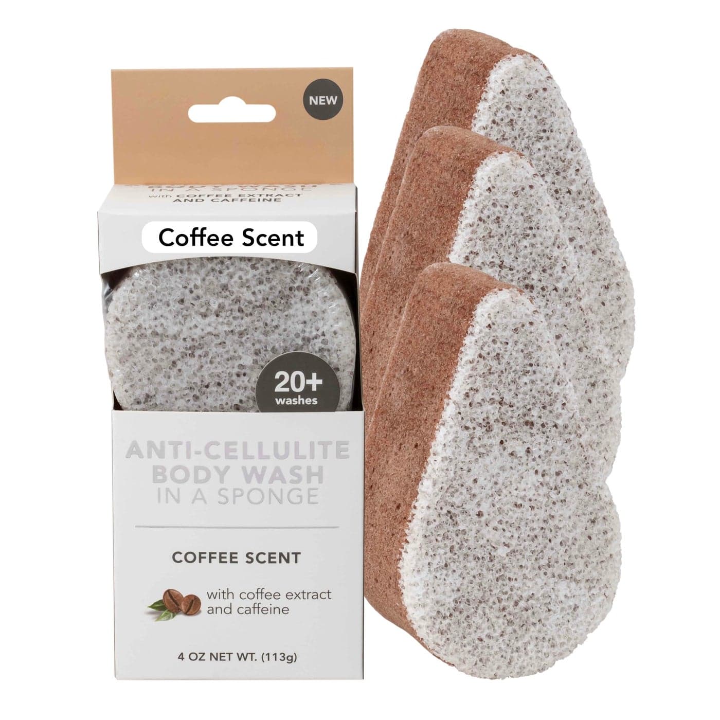 Spongeables Anti Cellulite Body Wash in a 20 Wash Sponge Coffee 3 Count