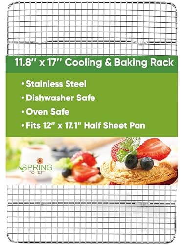 Spring Chef 118 x 17 Stainless Steel Cookie Cooling Rack Oven Safe Baking Rack for Bacon BBQ Jerky Bread Pizza Cake Fits Half Sheet Roasting Pan Dishwasher Safe