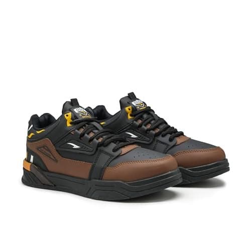 ASIAN Men CHICAGO-11 Stylish Casual Mid Top Sneakers and Trendy Shoes with Laces for Men & Boys | Perfect for Wearing to Outings, and Comfortable All-Day Use, Stylish and Durable Black TAN,UK 7