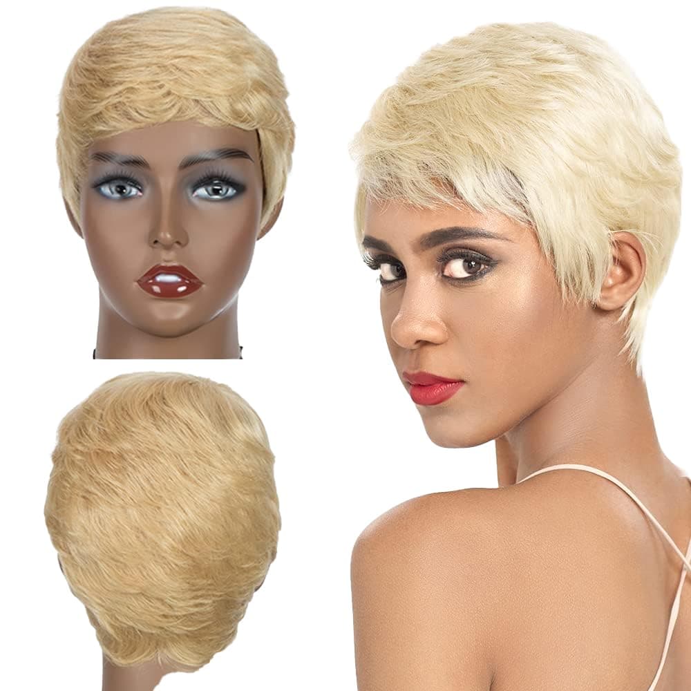 Rebecca Fashion Blonde Pixie Cut Wigs for Black Women Short Straight Human Hair Wigs 100 Brazilian Remy Hair