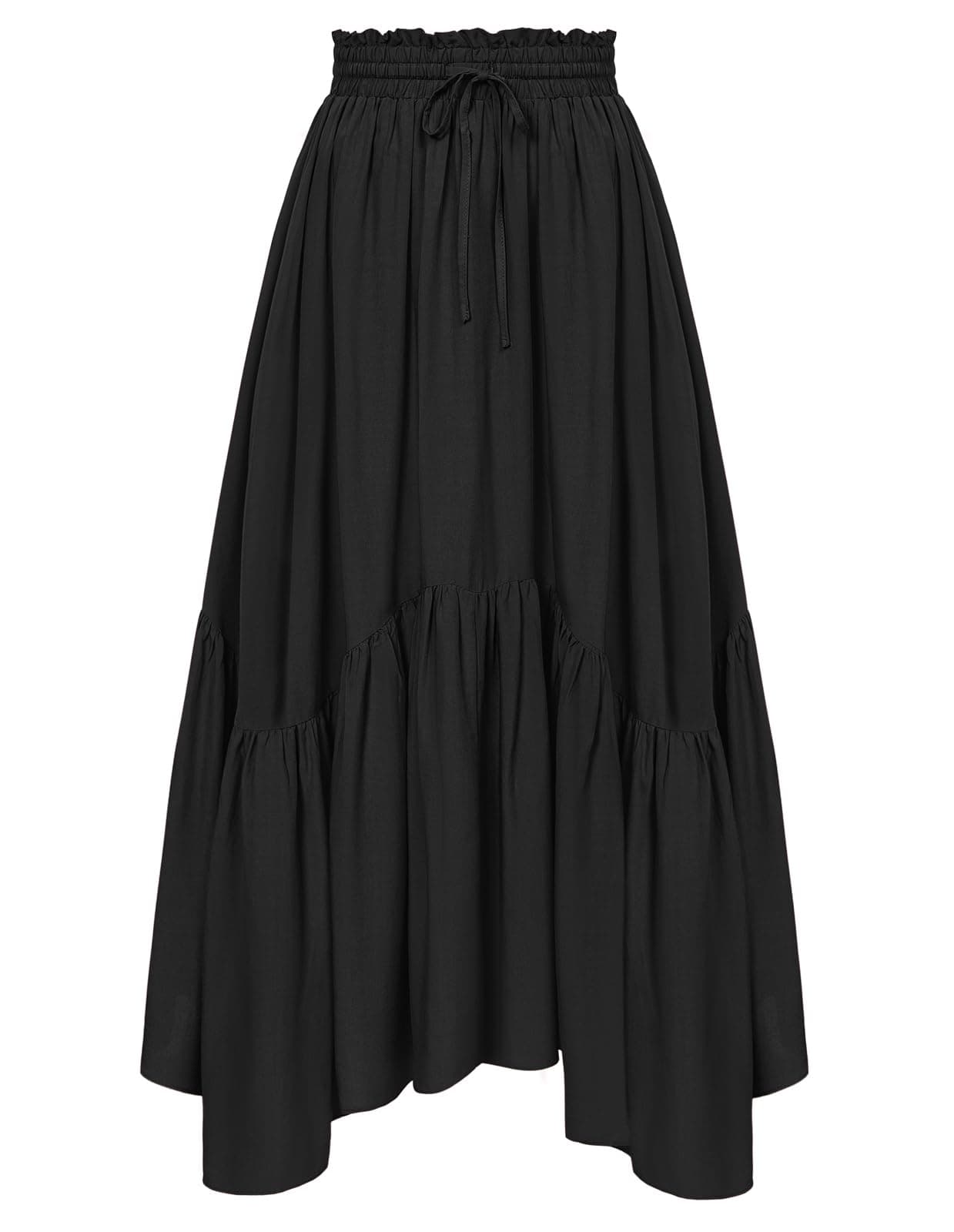 Black Long Skirt for Women Spring Maxi Skirt High Waist Skirt with Pockets Black S