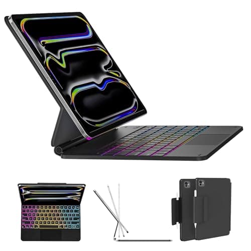 AUSDOM iPad Pro 13 inch Case with Keyboard M5 2025 M4 2024 iPad Pro 13 inch Case with EasySet Magnetic Stand MultiTouch Trackpad 11Color Backlight Keyboard Case with Pencil Holder Black