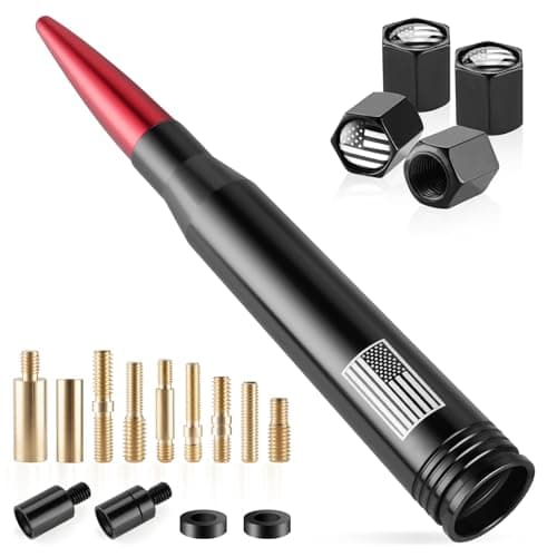 BJSIA American Flag Car Antenna for Truck with Valve Stem Caps Universal Compatible with Ford Dodge Chevrolet GMC Jeep Toyota Truck Car Accessories AntiTheft Antenna Topper Red