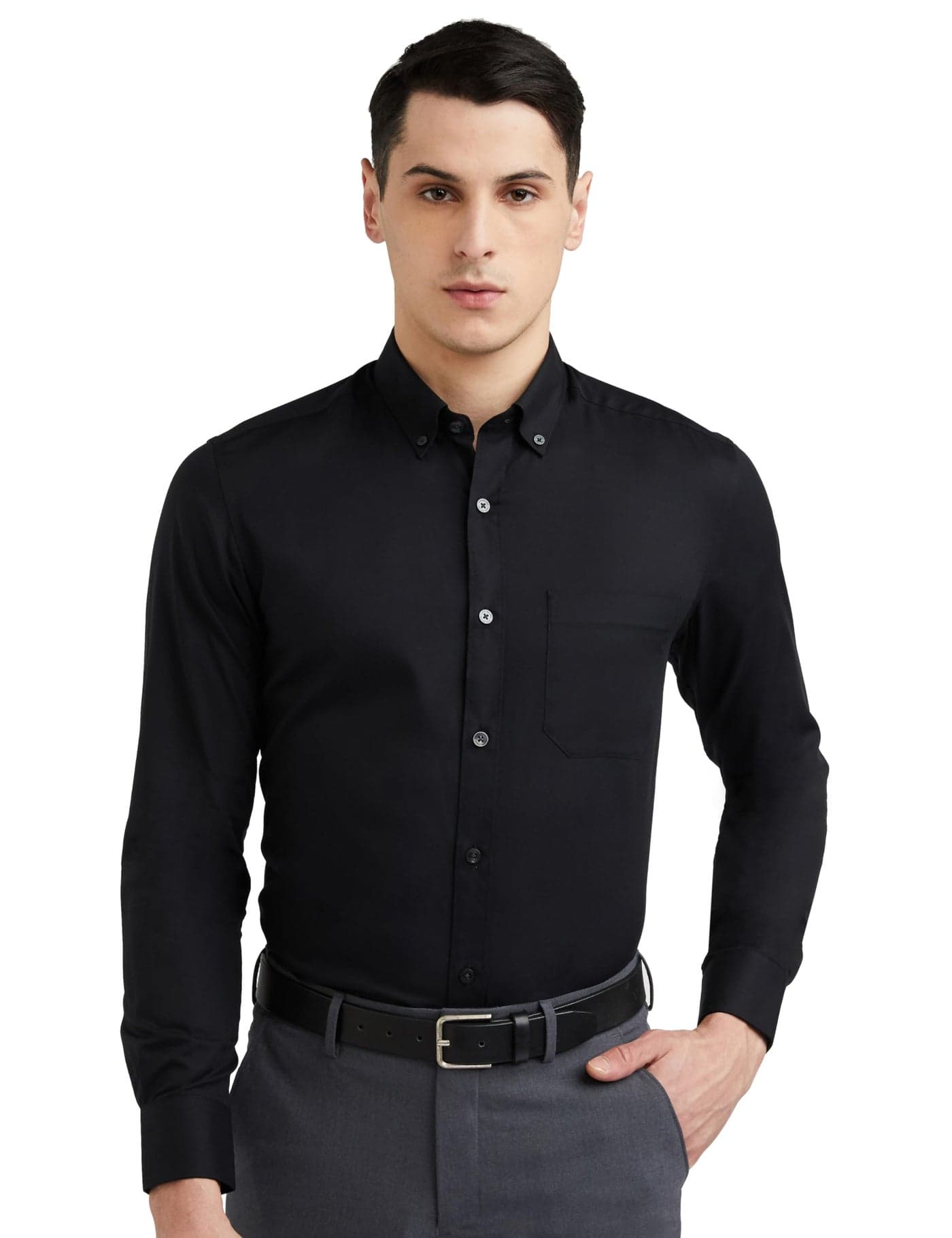 Louis Philippe Cotton Men's Classic Fit Shirt (LPSFMCLPJ44190_Black, 39