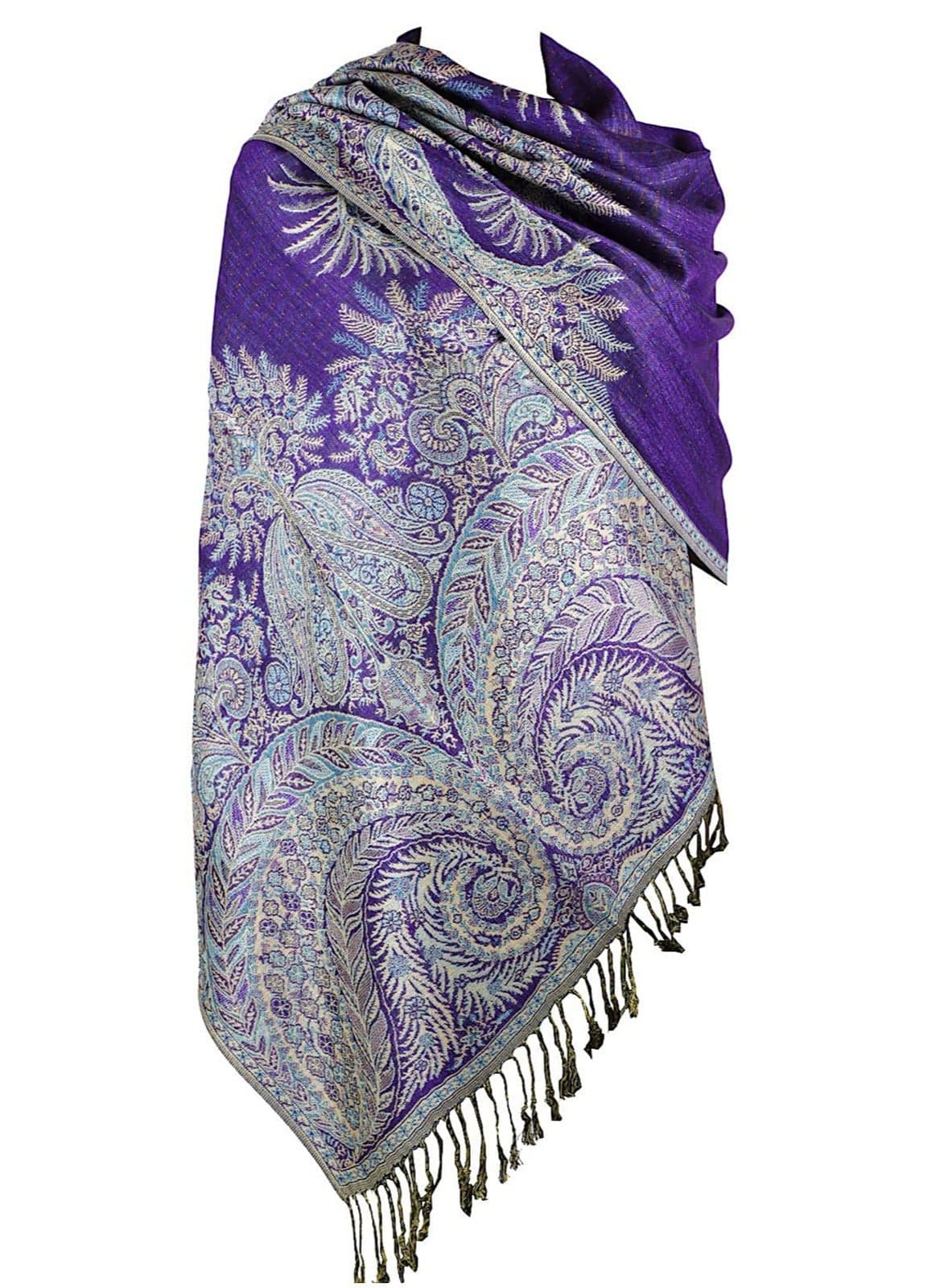 Luxurious Double Layered Jacquard Big Paisley Pashmina Shawl Wrap Scarf