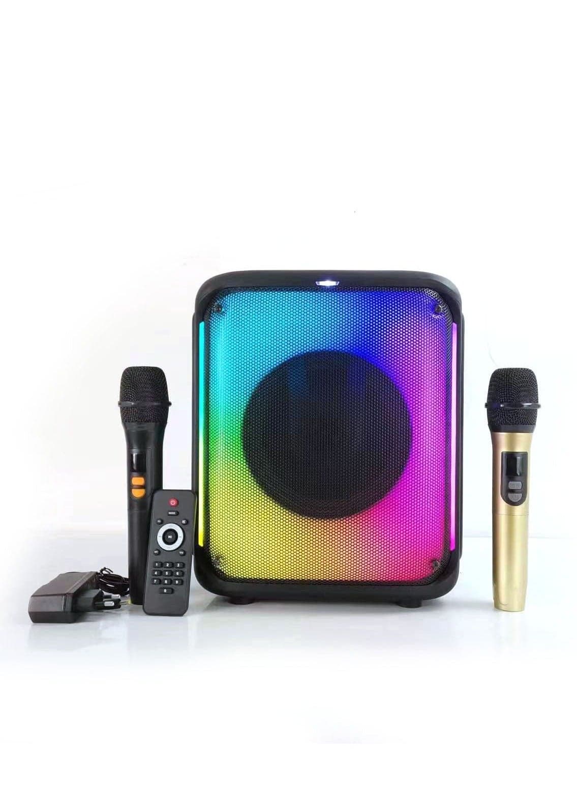 CRONY RX-8183AB 8-Inch Portable Bluetooth Speaker with Dual Wireless Mics, 50W Bass, Karaoke, TWS Pairing, FM Radio, USB/TF/AUX Input, Rechargeable Battery & Adapter Included