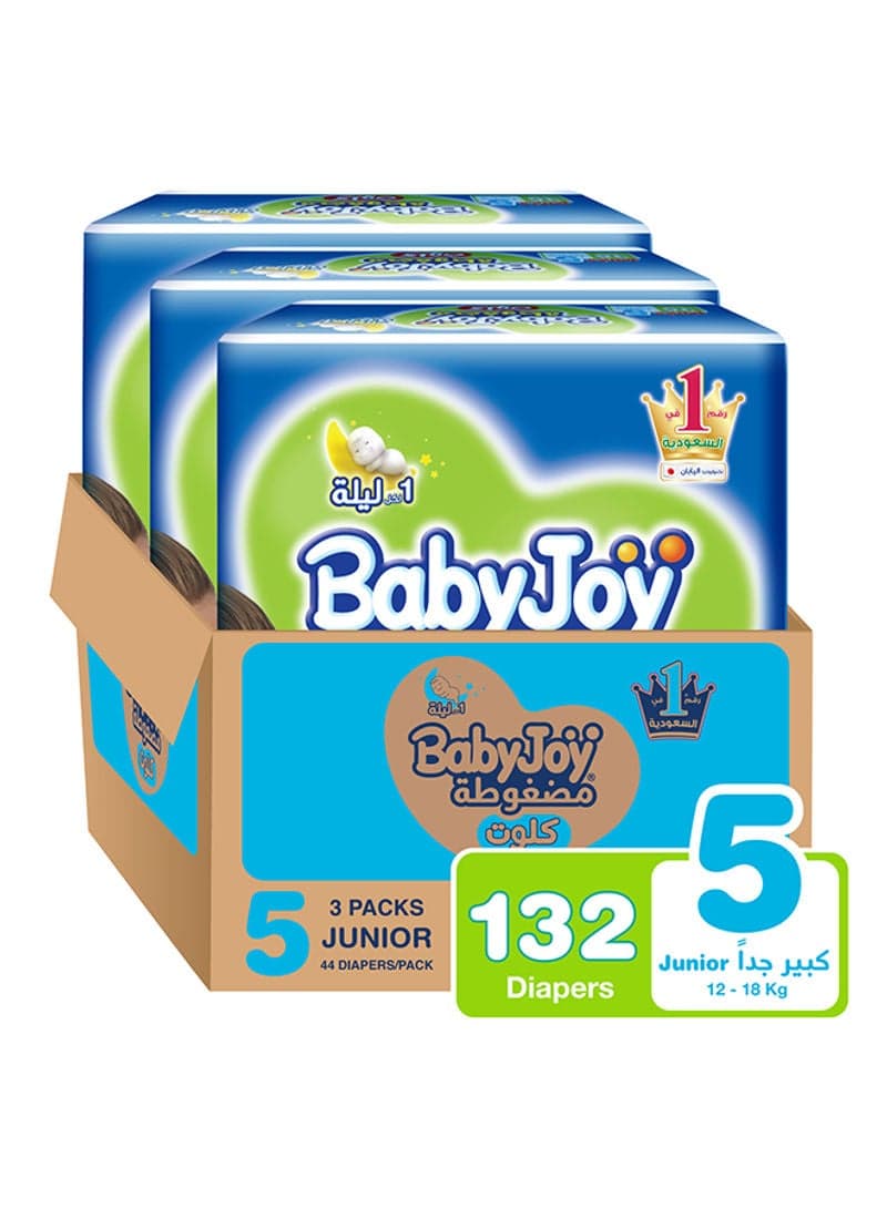 Compressed Culotte Pants Diaper, Size 5, Junior, 12-18 Kg, Mega Box, 132 Diapers