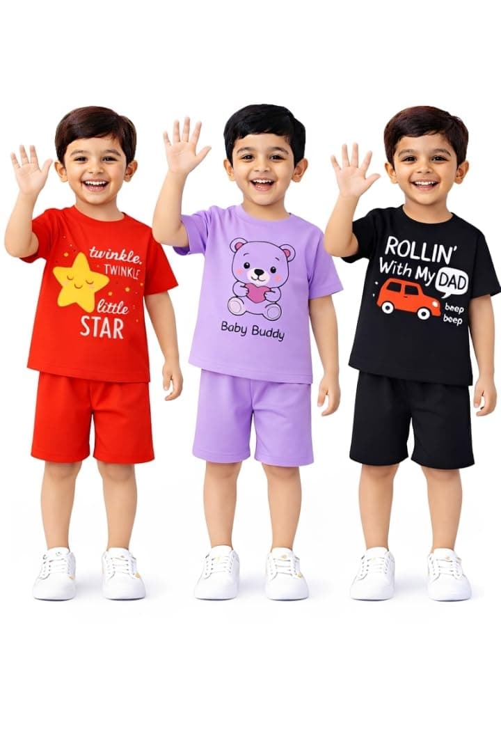 Triviso Baby unisex Clothing sets Tshirts and shorts co ordinated outfit kid boys regular dress for 1 month to 5 year pack of 3