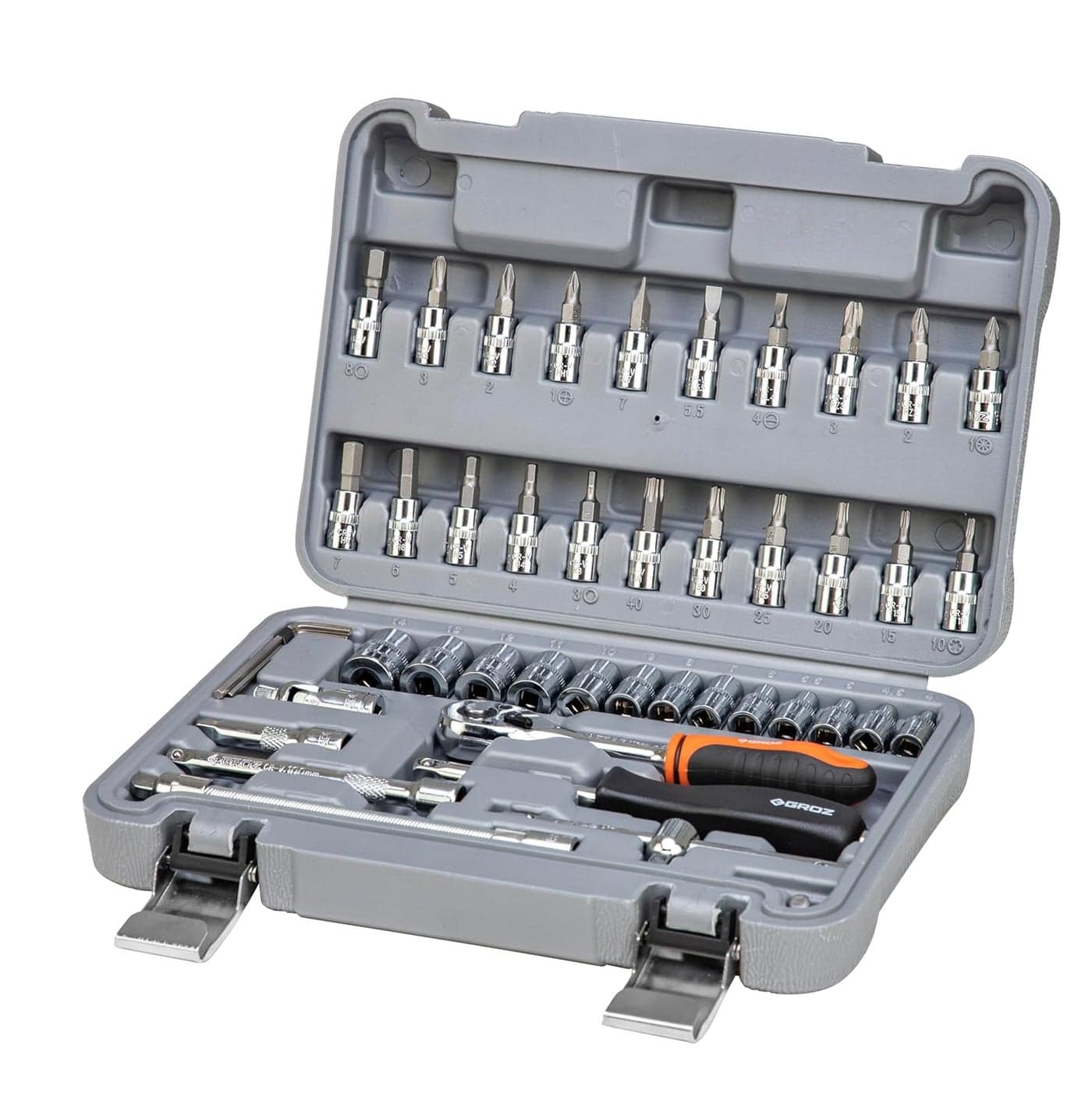 Groz 14 Drive 46 Pcs Hand Socket Set with Chrome Vandium Finish ISO CERTIFIED Hex Socket Set for Garages DIY Workshops Professional Use DIN 3120 KITHSK1446