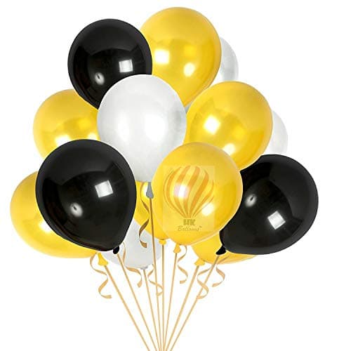 HK balloons HK balloons 50Pcs Birthday Decoration Balloon Item For Metallic Black, Golden And White Balloons For Birthday, Anniversary, Baby Shower & Event's Decorations Balloons
