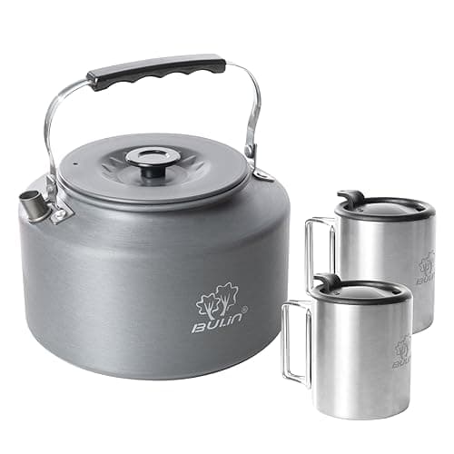 Bulin Camping Kettle 22L Large Portable Stovetop Tea Kettle Fast Heating Boiling Hot Water for Open Fire Lightweight Coffee Pot with 2 Camping Cups Lids for Outdoor Hiking Picnic Travel