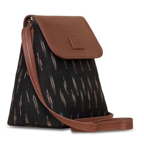 ZOUK Flap Sling Bag | Crossbody Bags for Women | Women's Handbags | Stylish | Vegan Leather Evening Bag | Travel & Office Use | Purse and Wallet | Ikat GreRe Print