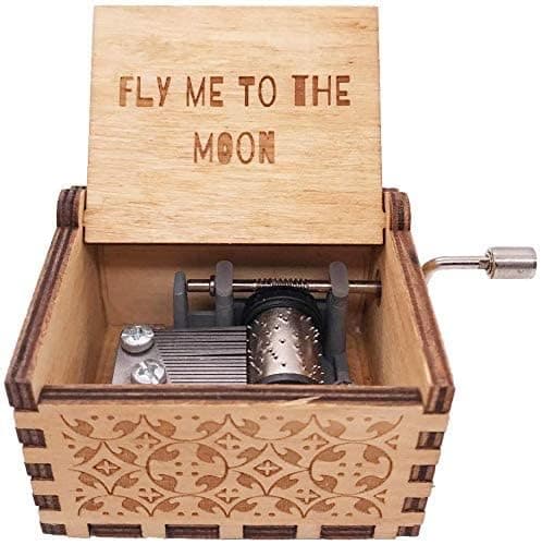 Zesta Fly Me to The Moon Musical Box Gift | Romantic Music Crank Mini Collectible for Girlfriend, Boyfriend, Husband, Wife | Unique Musical Gifts for Music Lovers | Vintage Wooden Box