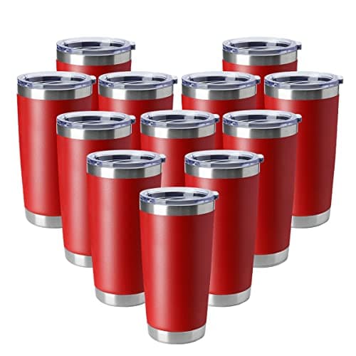 HASLE OUTFITTERS 20oz Tumblers Stainless Steel Mugs with Lid Double Wall Vacuum Insulated Coffee Cups for Cold Hot Drinks 20ozRed 12 Pack