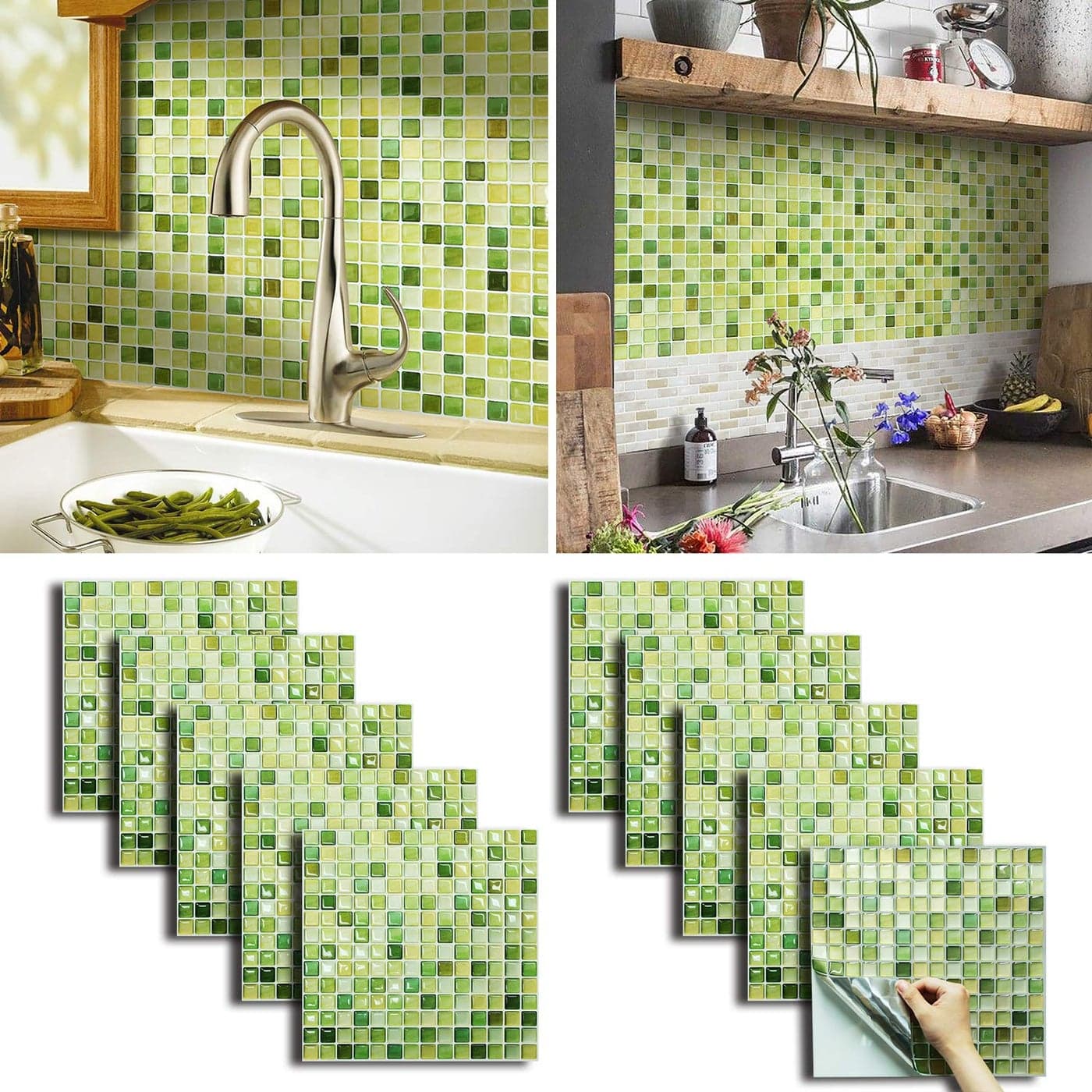 Unidesign Beaustile Peel and Stick Backsplash 3D Mosaic Tile Sticker NGreen 10 122 x 122
