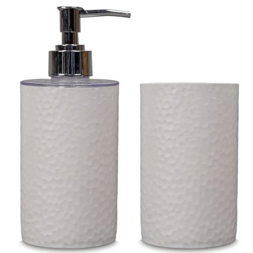 Shenron Plastic Bathroom Accessories Set For Utility And Bathroom Decor | Handwash Liquid Soap Dispenser Pump And Toothbrush Holder Combo For Bathroom, Kitchen, Wash Basin, Sink - Plain White