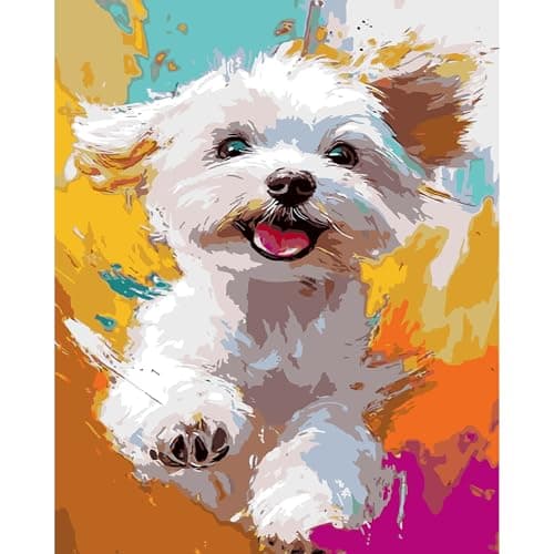 DFPSCLLA Colorful Dog Paint by Numbers for Adults Bichon Frise DIY Paint by Numbers Acrylic Paint Canvas Painting Kits Art on Canvas for Home Wall Art 16x20 InchWithout Frame