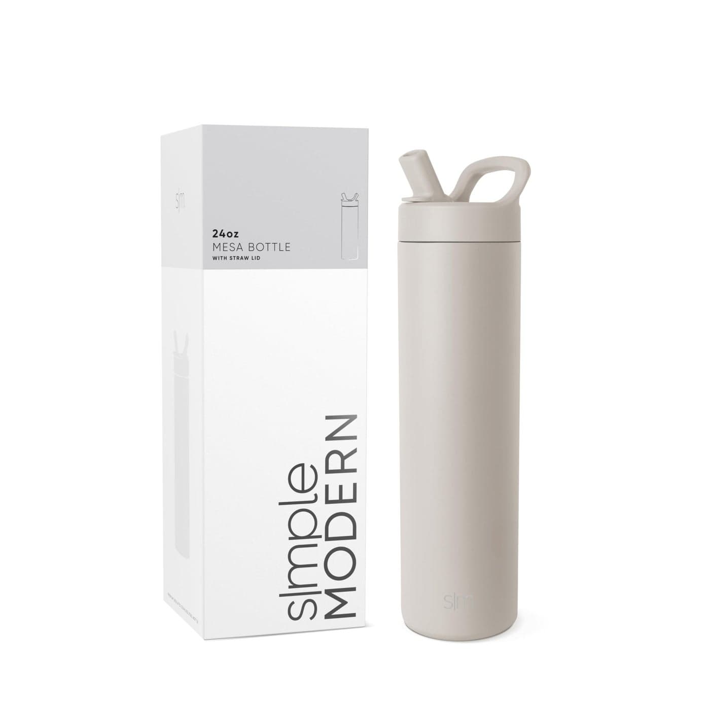 Simple Modern Water Bottle with Straw lid Insulated Stainless Steel Thermos Reusable Travel Water Bottles for Gym Sports Leak Proof BPA Free 24oz Almond Birch