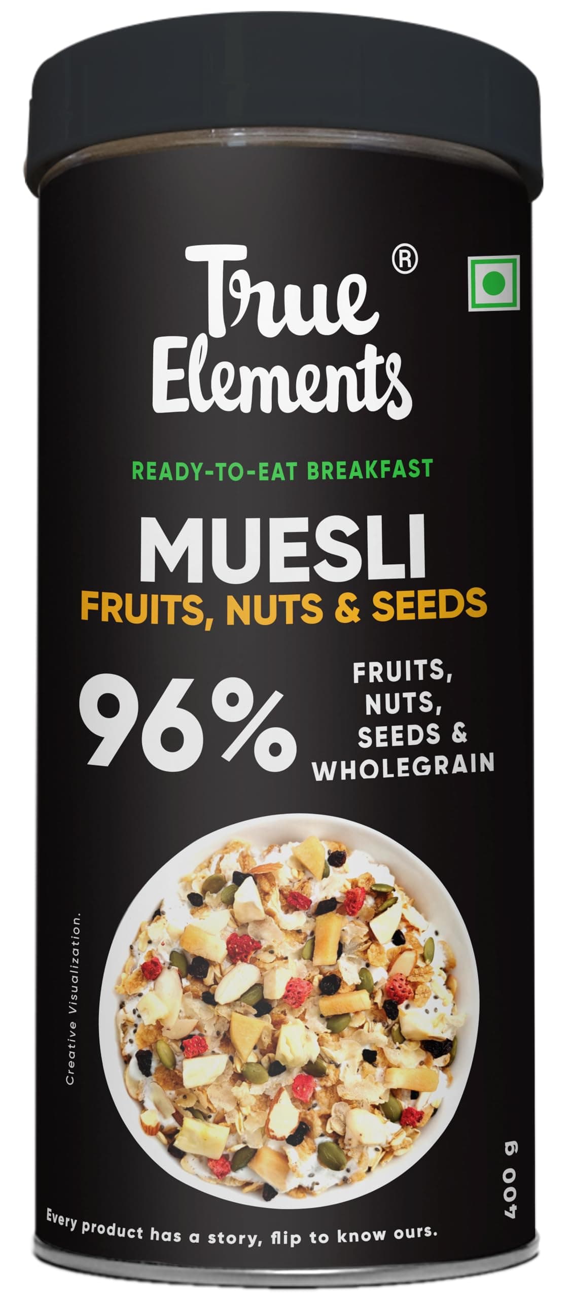 True Elements Muesli Fruits, Nuts & Seeds 400gm - Breakfast Cereal | 100% Wholegrain | Muesli with Freeze Dried Fruits