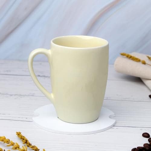 Emble by Vola Small Vivid Cream Ceramic (Porcelain) Premium Tea & Coffee Mug-230ml Microwave Safe | Home & Office Use | Kitchen & Dining Luxury Tableware | Ideal for Gifting |