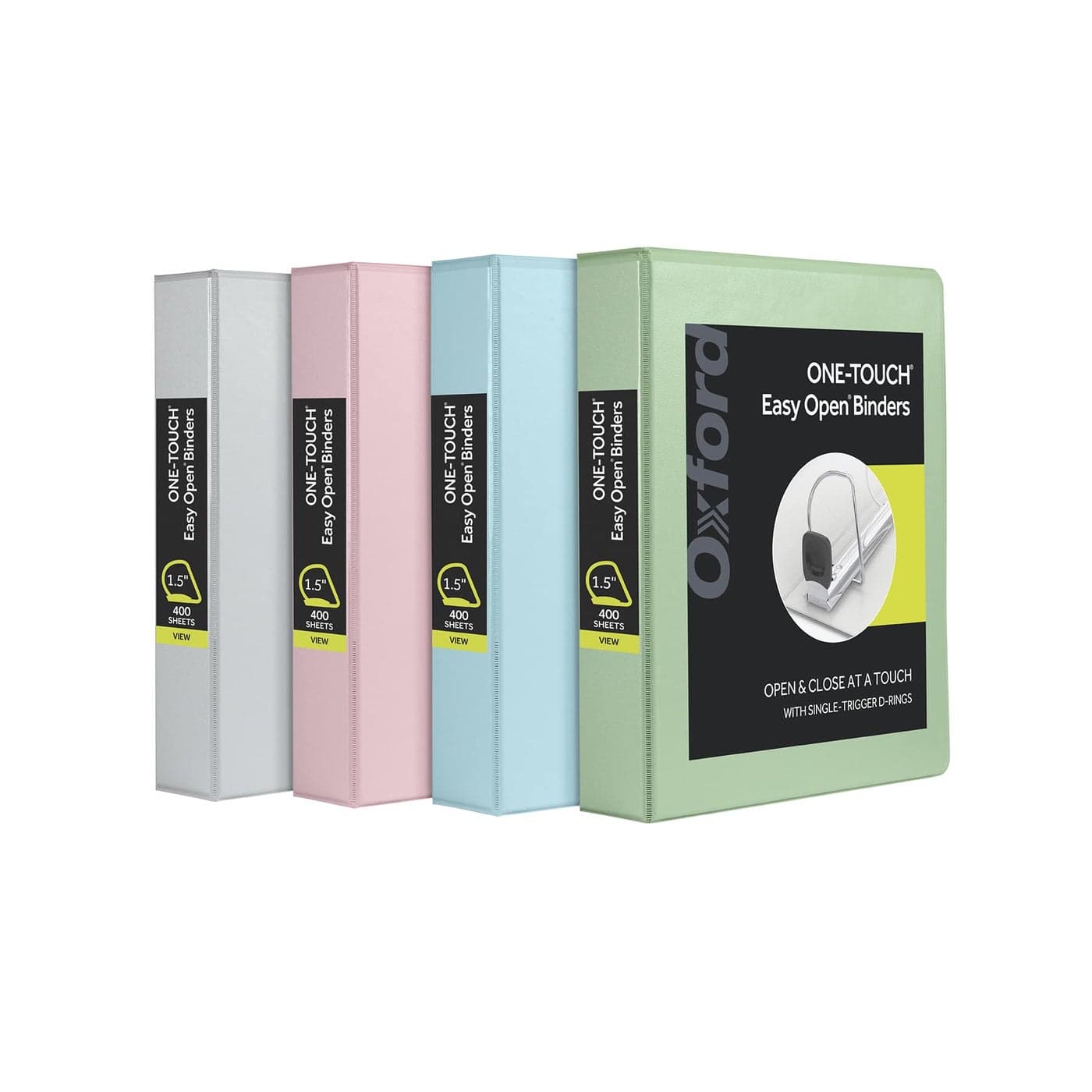 Oxford 3 Ring Binders Binders for School 15 Inch ONETouch Easy Open D Rings 3Sided View Binder Covers Xtralife Hinge NonStick PVCFree Natural Pastels 375Sheet Capacity 4 Pack 79918