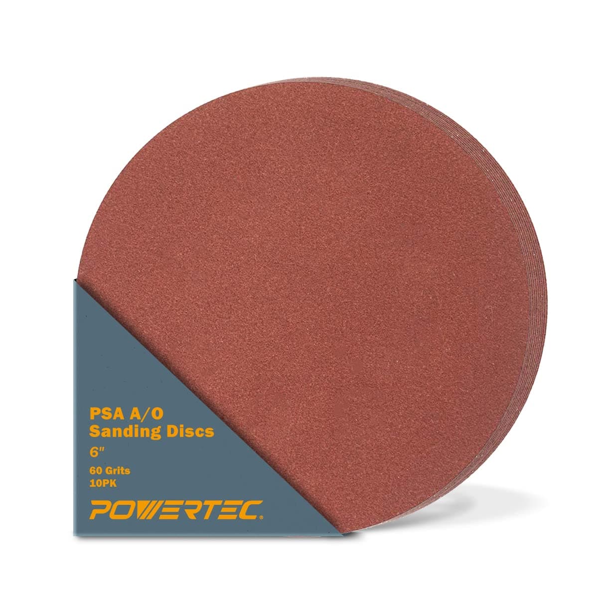 POWERTEC 10 PCS 60 Grit 6 Inch PSA Sanding Discs Self Stick Adhesive Sandpaper 6 for Drywall Woodworking Paint Epoxy with Random Orbital Sanders DA Sanders 4x36 Belt Disc Sander 110250