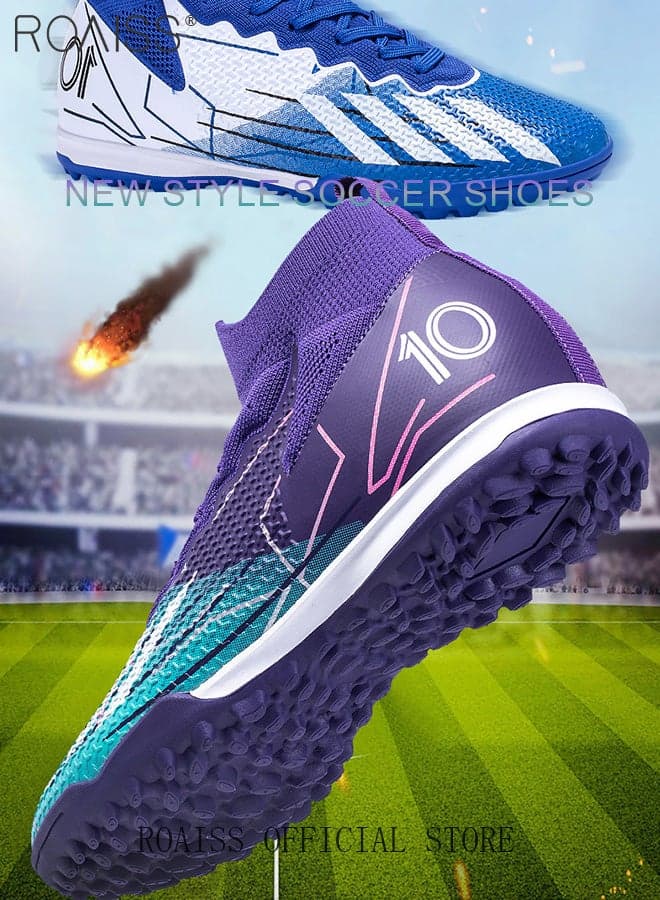 Short Spike High Top Football Shoes for Men Professional Training Anti-Slip Wear-Resistant Soccer Cleats Teens Lightweight Comfortable Breathable Odorless Sports Spikes with Rubber Sole Front Lace Up