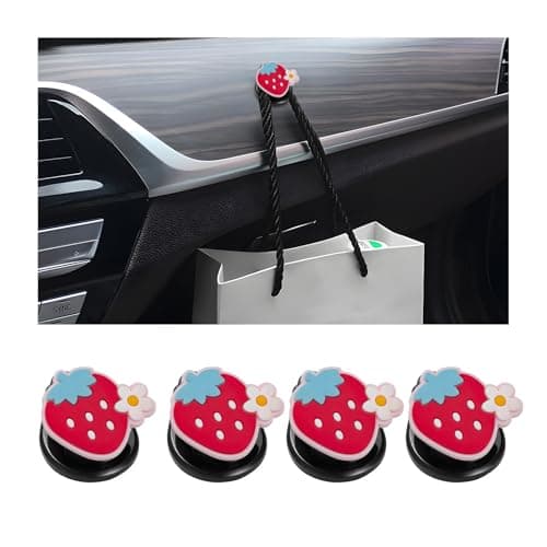 BWBWND 4PCS Car Mini Hooks SelfAdhesive Backseat Hanger Multifunctional Vehicle Hanging Holder Dashboard Storage Hook Interior Hanging Organizer for Key USB Cable Earphone Strawberry