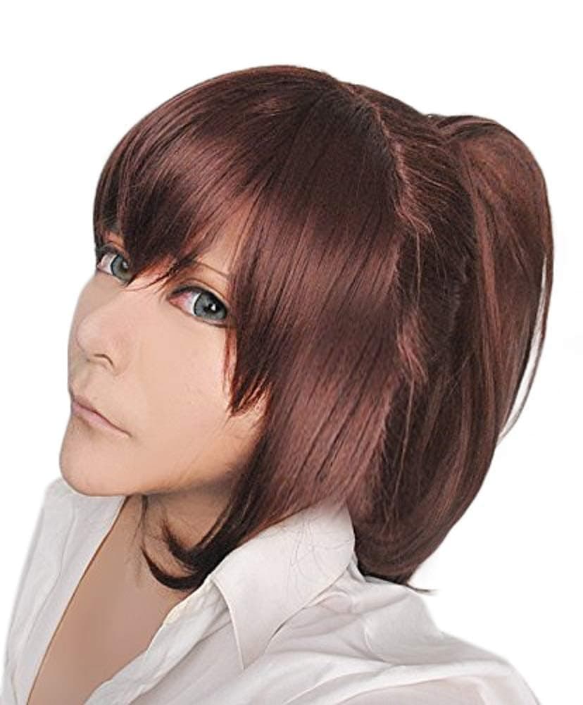 ANOGOL Hair Cap Brown Ponytail Wig Brown Girl Wigs for Women Cosplay with Ponytail and Bangs Auburn Wigs for Anime Cosplay for Halloween Party Christmas Costume Auburn Pigtail Wig