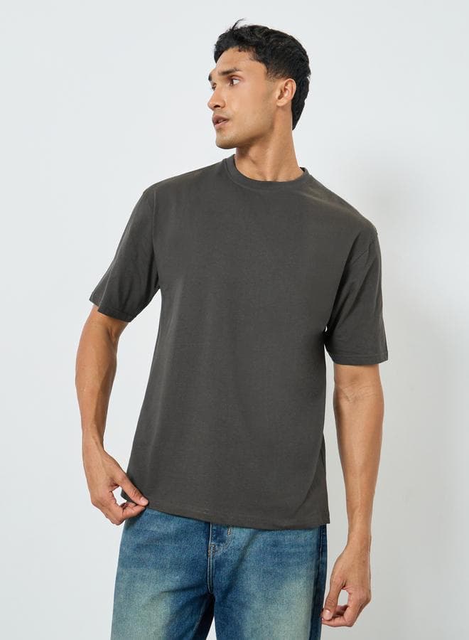 Men Grey Graphic Print Oversized Cotton T-Shirt