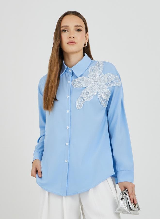 Take Two Embellished Spread Collar Long Sleeve Shirt