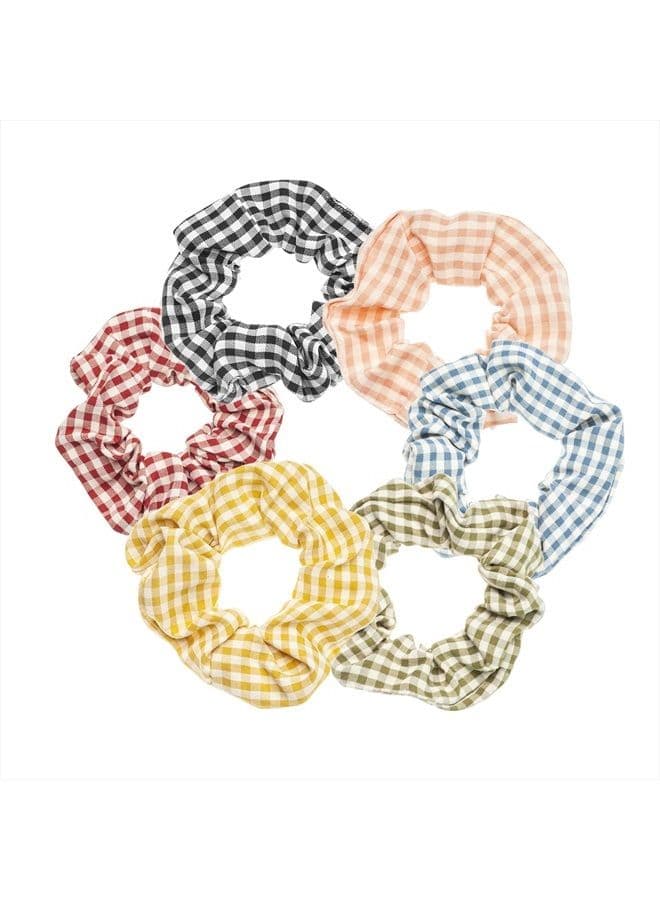 Scrunchies for Hair, Classic Plaid Hair Scrunchies for Women, Bandana Scrunchies, 6PCS Bandana Scrunchy Hair Ties, Scrunchies Hair Ties for Women. (Classic Plaid)