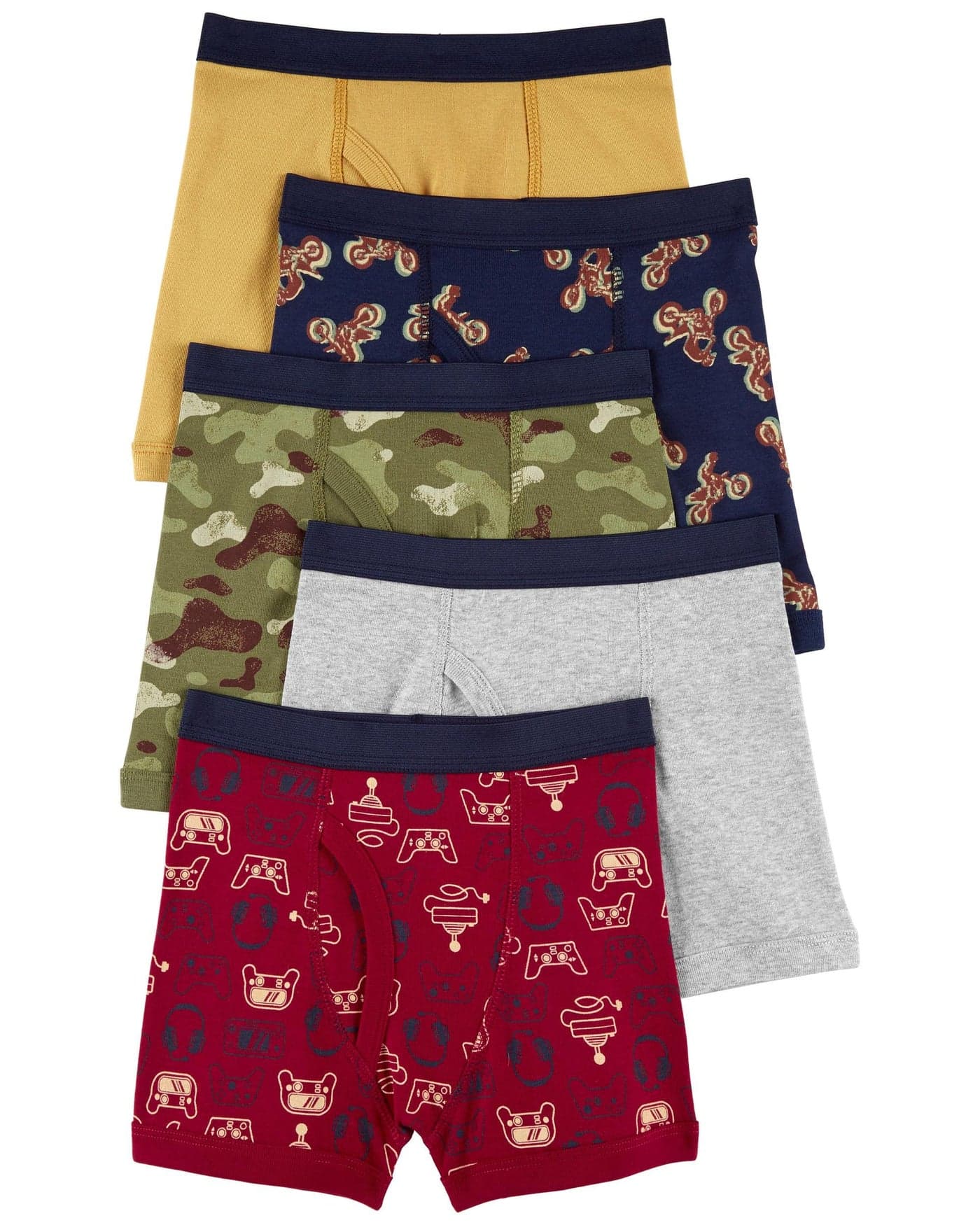 Carter's Boy's 5-Pack Cotton Boxer Briefs (Multi Gamer/Camo/Bike, 6/7)
