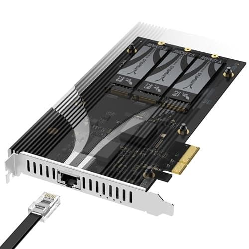 SABRENT PCIe 30 x4 Addin Card with 10GbE and 3X M2 NVMe SSD Slots ToolFree Aluminum Heatsink Supports 2230224222602280 No Bifurcation Required NASServerPC Compatible ECPM2L