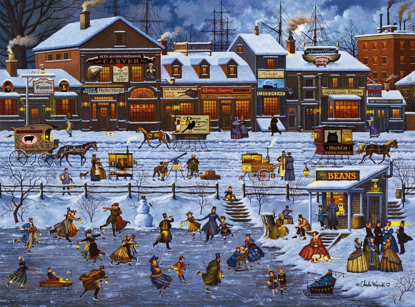 Buffalo Games - Charles Wysocki - Bostonians and Beans - 1000 Piece Jigsaw Puzzle for Adults -Challenging Puzzle Perfect for Game Nights - Finished Size is 26.75 x 19.75